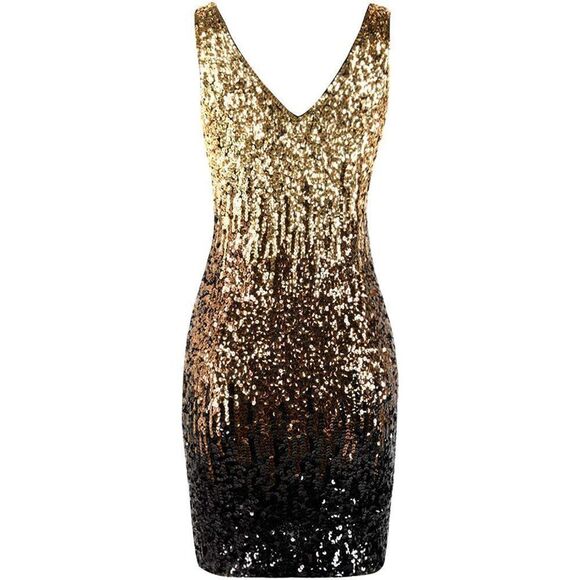 Women's Sexy Deep V Neck Sequin Glitter Bodycon Stretchy Mini Party Wedding - Picture 5 of 7